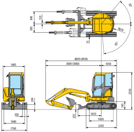 Габариты Komatsu PC35MR-3